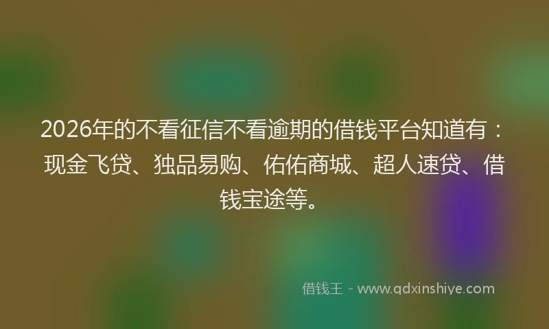 2026年的不看征信不看逾期的借钱平台知道有：现金飞贷、独品易购、佑佑商城、超人速贷、借钱宝途等。