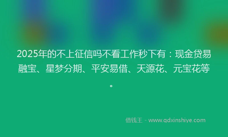 2025年的不上征信吗不看工作秒下有：现金贷易融宝、星梦分期、平安易借、天源花、元宝花等。