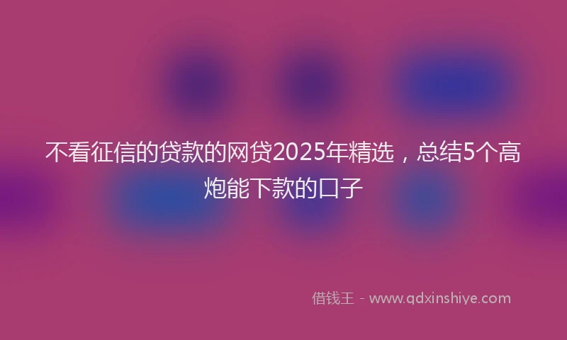 不看征信的贷款的网贷2025年精选，总结5个高炮能下款的口子