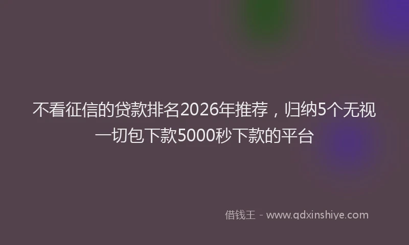 不看征信的贷款排名2026年推荐，归纳5个无视一切包下款5000秒下款的平台