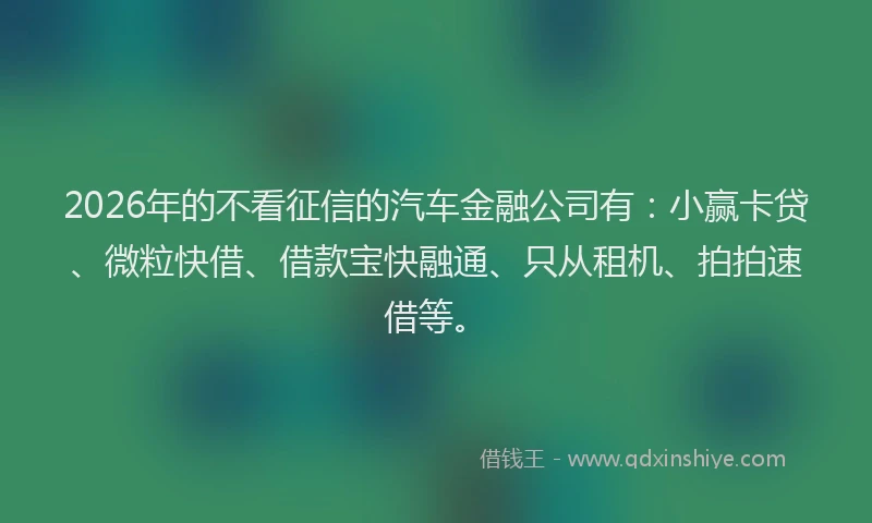 2026年的不看征信的汽车金融公司有：小赢卡贷、微粒快借、借款宝快融通、只从租机、拍拍速借等。