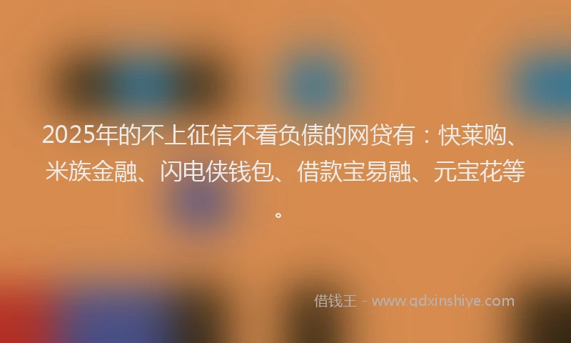 2025年的不上征信不看负债的网贷有：快莱购、米族金融、闪电侠钱包、借款宝易融、元宝花等。