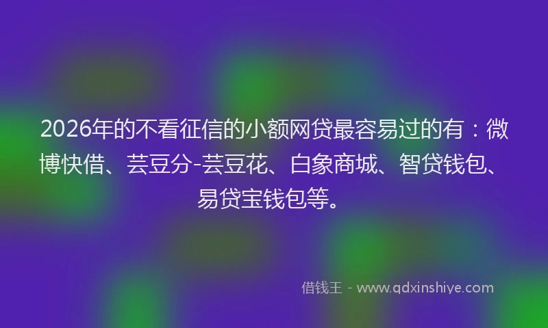 2026年的不看征信的小额网贷最容易过的有：微博快借、芸豆分-芸豆花、白象商城、智贷钱包、易贷宝钱包等。