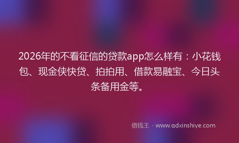 2026年的不看征信的贷款app怎么样有：小花钱包、现金侠快贷、拍拍用、借款易融宝、今日头条备用金等。