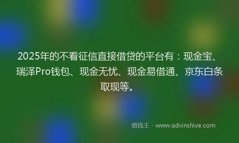 2025年的不看征信直接借贷的平台有：现金宝、瑞泽Pro钱包、现金无忧、现金易借通、京东白条取现等。