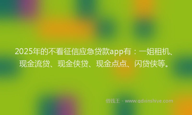 2025年的不看征信应急贷款app有：一姐租机、现金流贷、现金侠贷、现金点点、闪贷侠等。