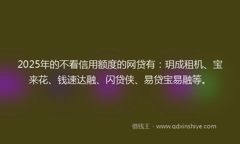 2025年的不看信用额度的网贷有：玥成租机、宝来花、钱速达融、闪贷侠、易贷宝易融等。