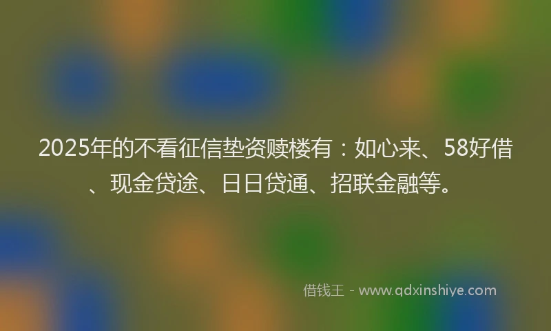2025年的不看征信垫资赎楼有：如心来、58好借、现金贷途、日日贷通、招联金融等。