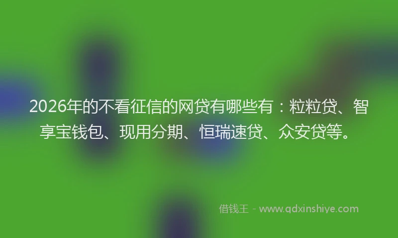 2026年的不看征信的网贷有哪些有:粒粒贷、智享宝钱包、现用分期、恒瑞速贷、众安贷等。