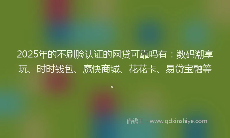 2025年的不刷脸认证的网贷可靠吗有：数码潮享玩、时时钱包、魔快商城、花花卡、易贷宝融等。