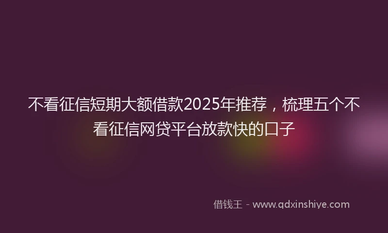 不看征信短期大额借款2025年推荐，梳理五个不看征信网贷平台放款快的口子