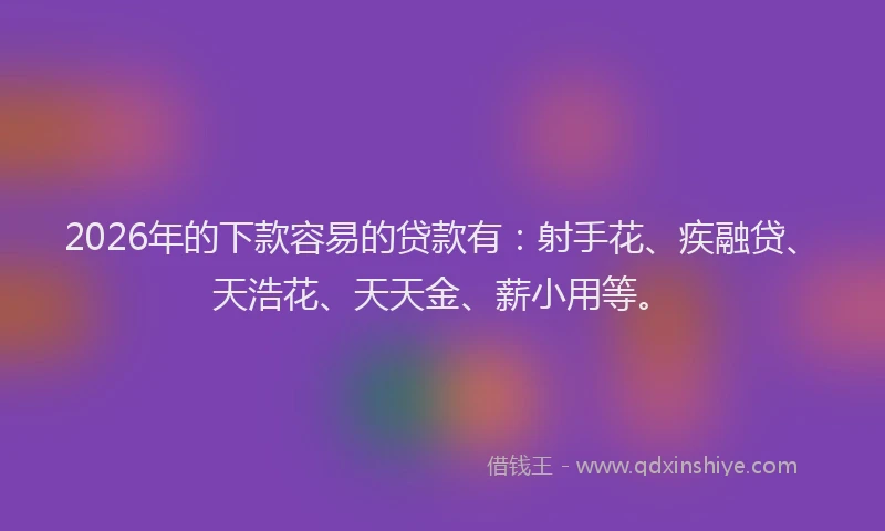 2026年的下款容易的贷款有：射手花、疾融贷、天浩花、天天金、薪小用等。