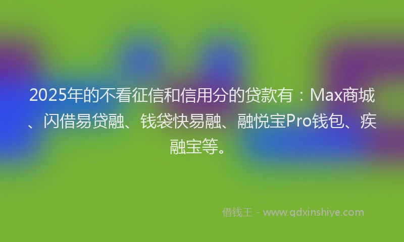 2025年的不看征信和信用分的贷款有：Max商城、闪借易贷融、钱袋快易融、融悦宝Pro钱包、疾融宝等。