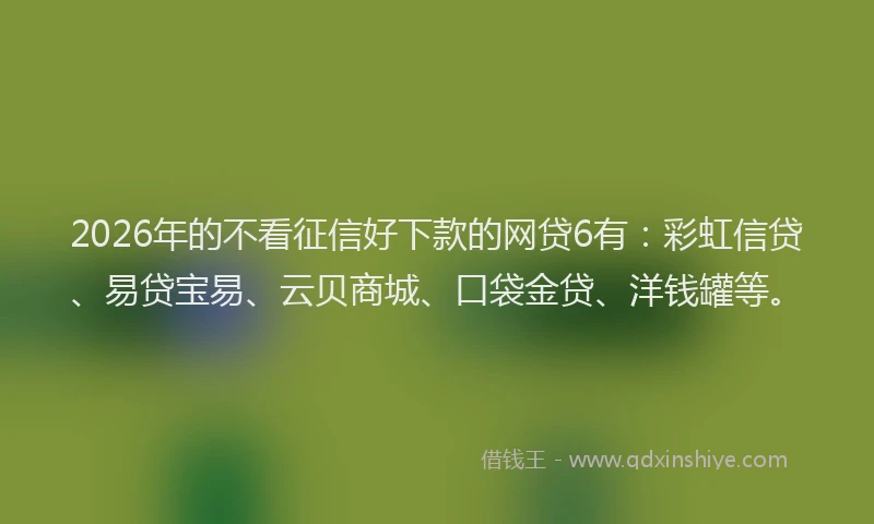 2026年的不看征信好下款的网贷6有：彩虹信贷、易贷宝易、云贝商城、口袋金贷、洋钱罐等。