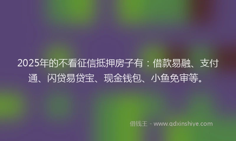 2025年的不看征信抵押房子有：借款易融、支付通、闪贷易贷宝、现金钱包、小鱼免审等。