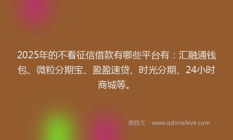 2025年的不看征信借款有哪些平台有：汇融通钱包、微粒分期宝、盈盈速贷、时光分期、24小时商城等。