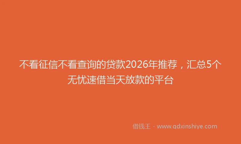 不看征信不看查询的贷款2026年推荐，汇总5个无忧速借当天放款的平台