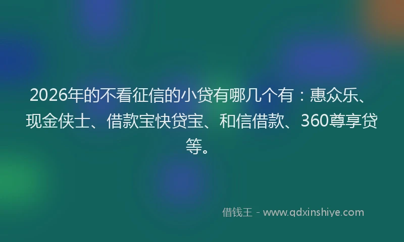 2026年的不看征信的小贷有哪几个有：惠众乐、现金侠士、借款宝快贷宝、和信借款、360尊享贷等。