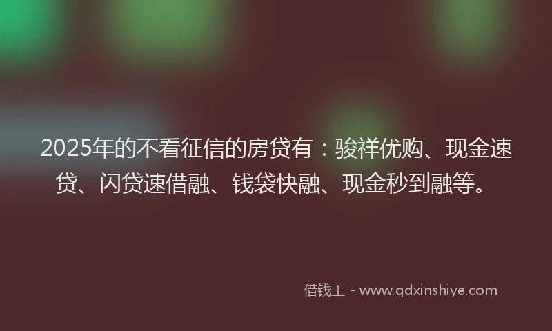 2025年的不看征信的房贷有：骏祥优购、现金速贷、闪贷速借融、钱袋快融、现金秒到融等。