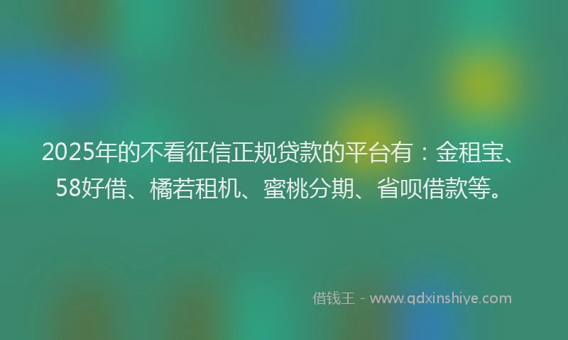 2025年的不看征信正规贷款的平台有：金租宝、58好借、橘若租机、蜜桃分期、省呗借款等。