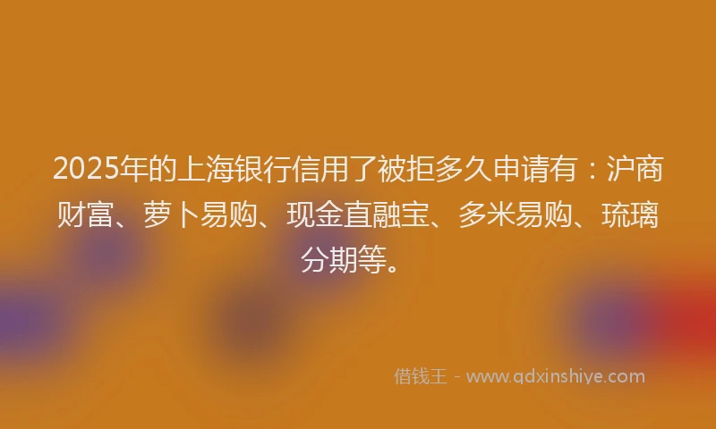 2025年的上海银行信用了被拒多久申请有：沪商财富、萝卜易购、现金直融宝、多米易购、琉璃分期等。