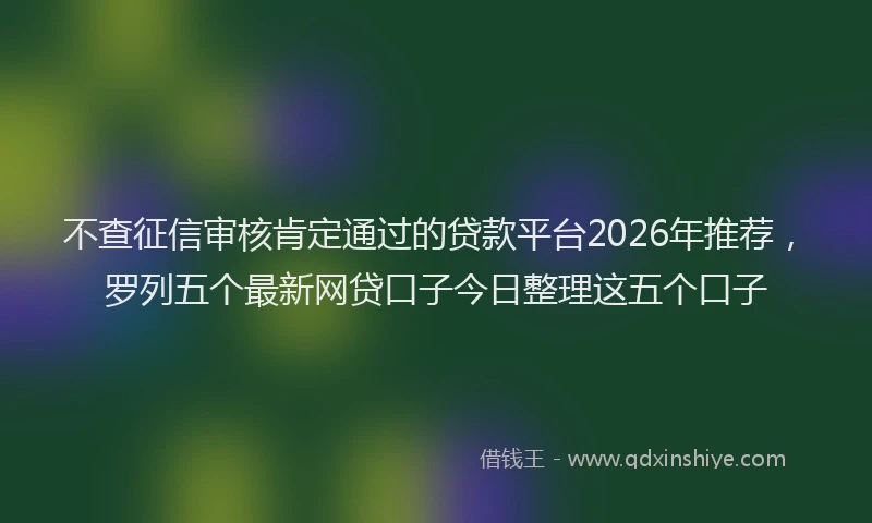 不查征信审核肯定通过的贷款平台2026年推荐，罗列五个最新网贷口子今日整理这五个口子
