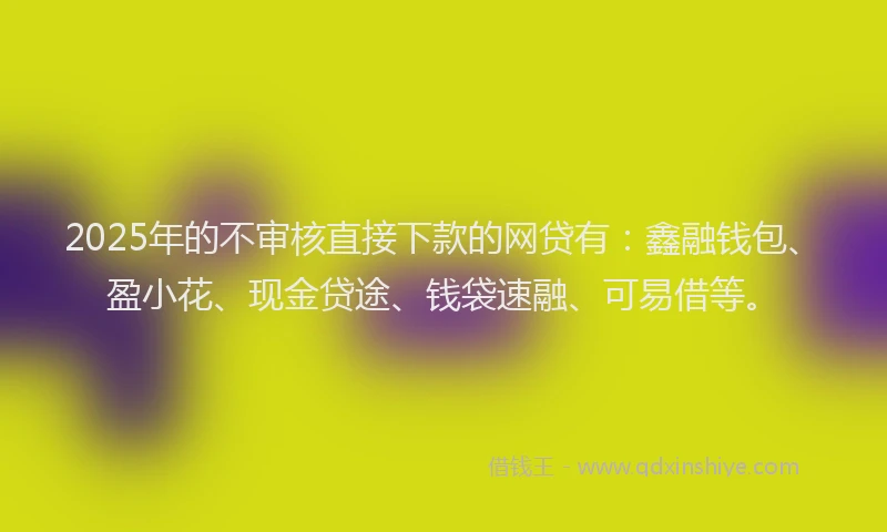 2025年的不审核直接下款的网贷有：鑫融钱包、盈小花、现金贷途、钱袋速融、可易借等。