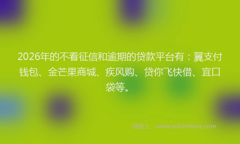 2026年的不看征信和逾期的贷款平台有：翼支付钱包、金芒果商城、疾风购、贷你飞快借、宜口袋等。