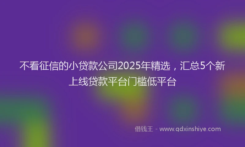 不看征信的小贷款公司2025年精选，汇总5个新上线贷款平台门槛低平台