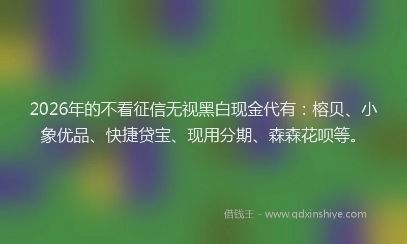 2026年的不看征信无视黑白现金代有：榕贝、小象优品、快捷贷宝、现用分期、森森花呗等。