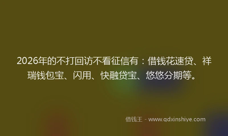 2026年的不打回访不看征信有：借钱花速贷、祥瑞钱包宝、闪用、快融贷宝、悠悠分期等。