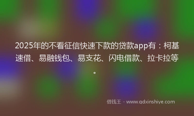 2025年的不看征信快速下款的贷款app有：柯基速借、易融钱包、易支花、闪电借款、拉卡拉等。