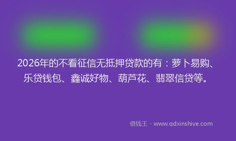 2026年的不看征信无抵押贷款的有：萝卜易购、乐贷钱包、鑫诚好物、葫芦花、翡翠信贷等。
