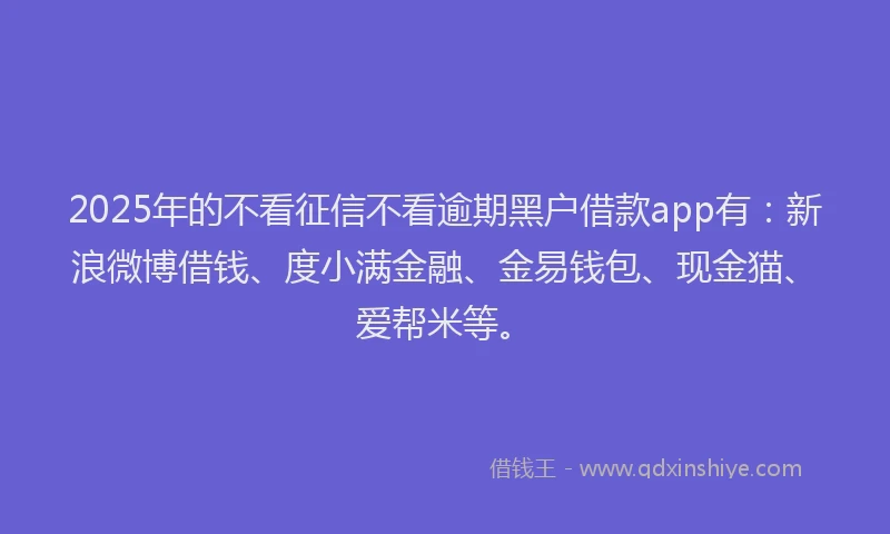 2025年的不看征信不看逾期黑户借款app有：新浪微博借钱、度小满金融、金易钱包、现金猫、爱帮米等。