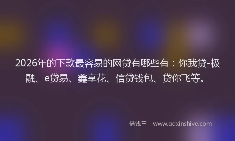 2026年的下款最容易的网贷有哪些有:你我贷-极融、e贷易、鑫享花、信贷钱包、贷你飞等。