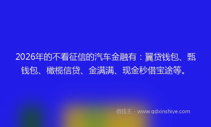 2026年的不看征信的汽车金融有：翼贷钱包、甄钱包、橄榄信贷、金满满、现金秒借宝途等。