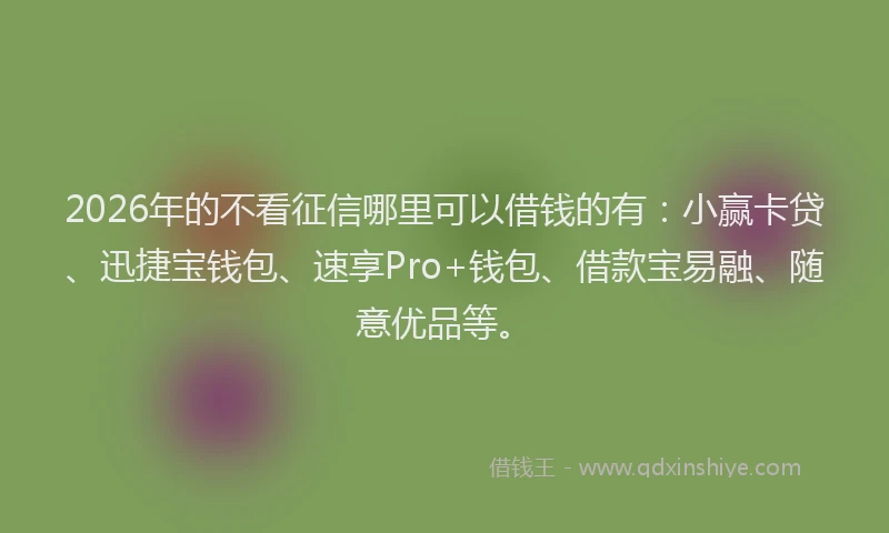 2026年的不看征信哪里可以借钱的有:小赢卡贷、迅捷宝钱包、速享Pro+钱包、借款宝易融、随意优品等。