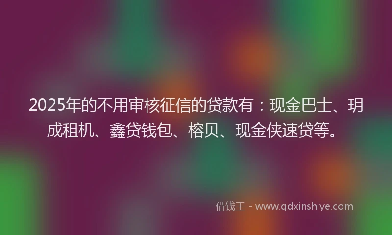 2025年的不用审核征信的贷款有：现金巴士、玥成租机、鑫贷钱包、榕贝、现金侠速贷等。