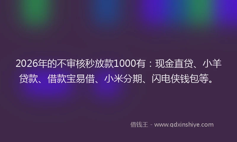 2026年的不审核秒放款1000有：现金直贷、小羊贷款、借款宝易借、小米分期、闪电侠钱包等。