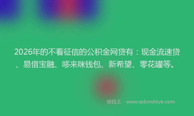 2026年的不看征信的公积金网贷有：现金流速贷、易借宝融、哆来咪钱包、新希望、零花罐等。