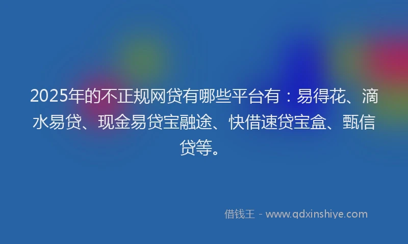2025年的不正规网贷有哪些平台有：易得花、滴水易贷、现金易贷宝融途、快借速贷宝盒、甄信贷等。