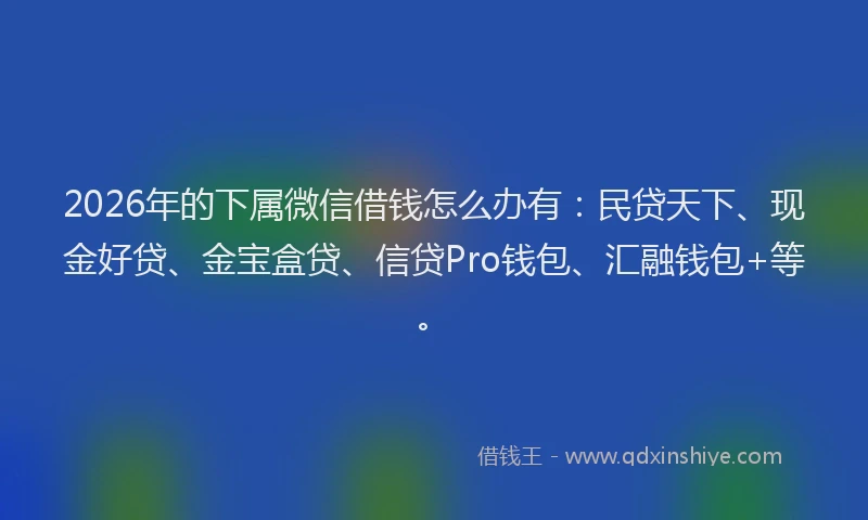 2026年的下属微信借钱怎么办有：民贷天下、现金好贷、金宝盒贷、信贷Pro钱包、汇融钱包+等。