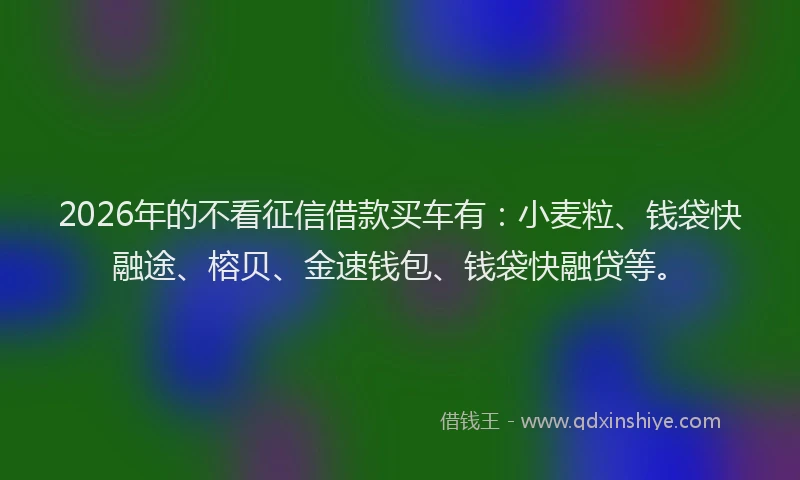 2026年的不看征信借款买车有：小麦粒、钱袋快融途、榕贝、金速钱包、钱袋快融贷等。