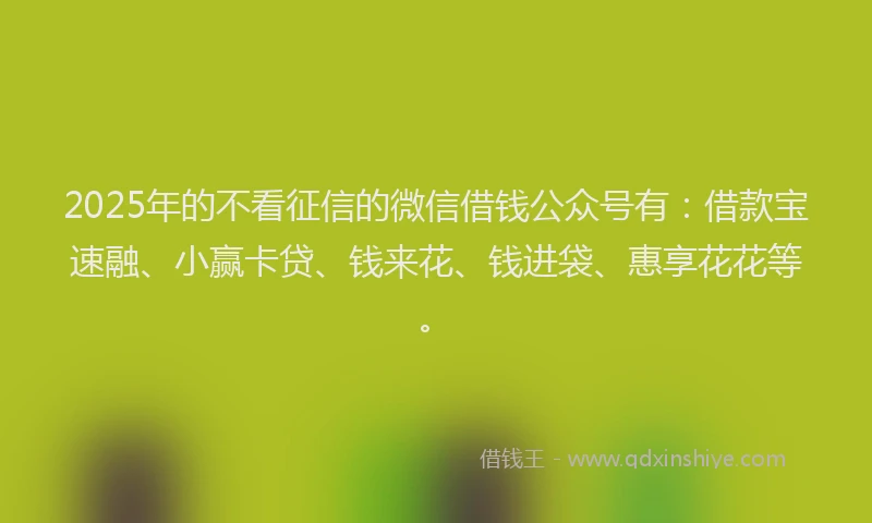 2025年的不看征信的微信借钱公众号有：借款宝速融、小赢卡贷、钱来花、钱进袋、惠享花花等。