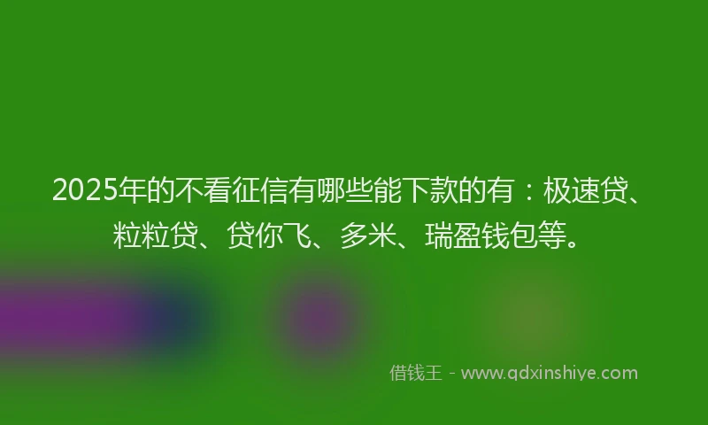 2025年的不看征信有哪些能下款的有:极速贷、粒粒贷、贷你飞、多米、瑞盈钱包等。