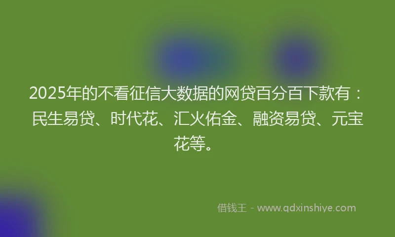 2025年的不看征信大数据的网贷百分百下款有:民生易贷、时代花、汇火佑金、融资易贷、元宝花等。