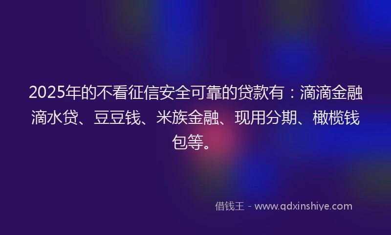 2025年的不看征信安全可靠的贷款有：滴滴金融滴水贷、豆豆钱、米族金融、现用分期、橄榄钱包等。