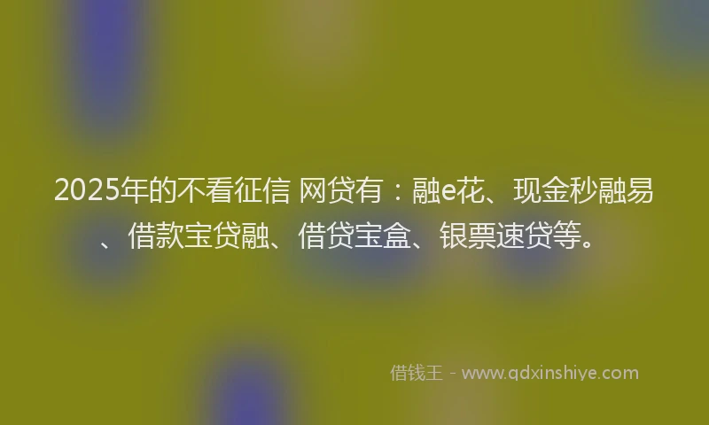 2025年的不看征信 网贷有：融e花、现金秒融易、借款宝贷融、借贷宝盒、银票速贷等。