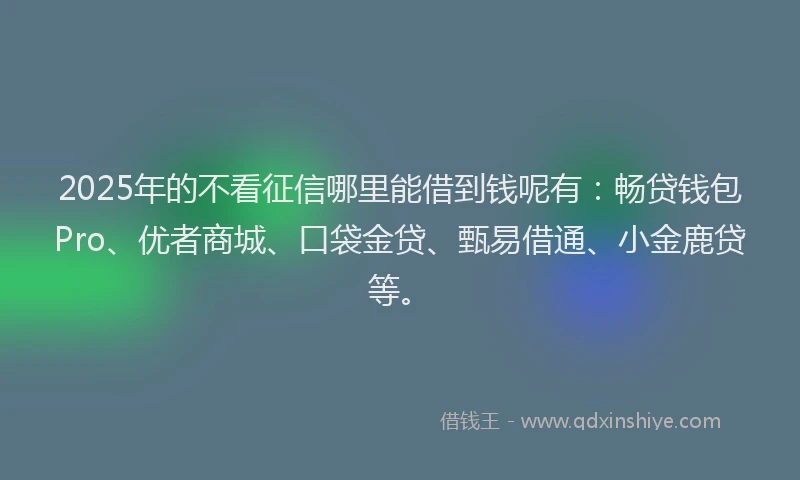 2025年的不看征信哪里能借到钱呢有：畅贷钱包Pro、优者商城、口袋金贷、甄易借通、小金鹿贷等。