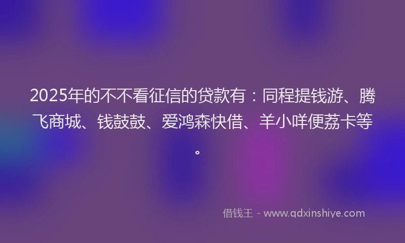 2025年的不不看征信的贷款有:同程提钱游、腾飞商城、钱鼓鼓、爱鸿森快借、羊小咩便荔卡等。